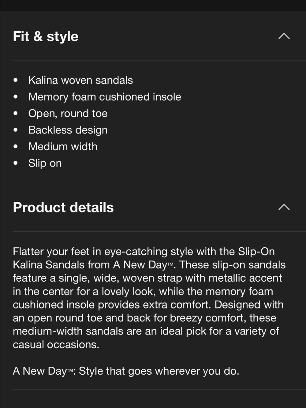 Women's Kalina Sandals Target A New Day Memory Foam Insoles 7 NWT - Picture 9 of 9